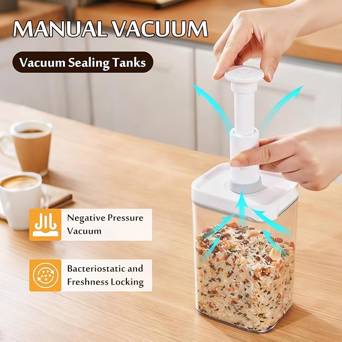 Airtight Food Storage Container Sets with Manual Pump, Kitchen Pantry, Extend Food Freshness, Dishwasher, Freezer and Microwave Safe (4 Pack)