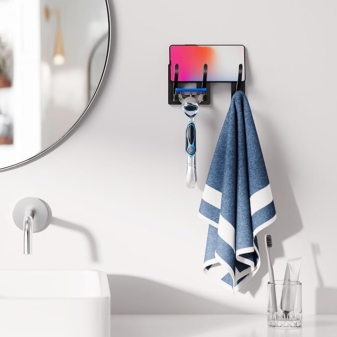 Josmimic 10-Pack Self Adhesive Towel Hooks: Extra Strong 13LB, Stainless Hook for Hanging Loofah, Towels, Coat, Bath Robe Bathroom Shower, Black