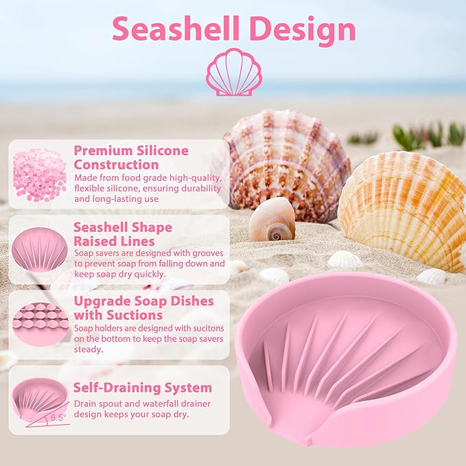 Self Draining Soap Dish, Silicone Soap Holder with Suction Cup and Drain Spout, Kitchen Bathroom Sink Organizer, Dish Soap Bar Tray Savers Sponge Holder, Perfect for Dispenser, Scrubber, Bottle, Cup