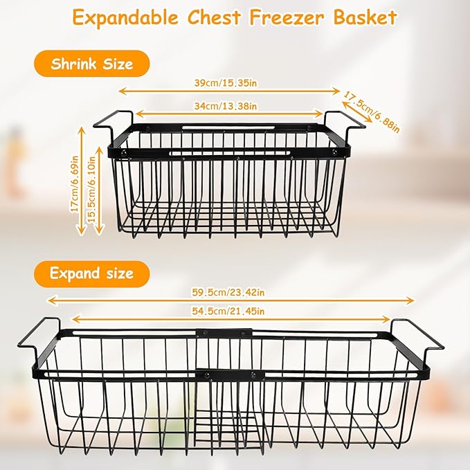 Large Chest Freezer Organizer Bins, Expandable Stackable Freezer Baskets Adjustable from 15.6" To 24.3" Freezer Chest Organizer Stackable Freezer Storage Containers with Hanging Handles