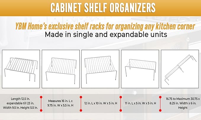 Expandable Kitchen Counter and Cabinet Shelf, White(adjustable From16 .3/4 to 30.3/4" length X 8.1/4" width X 6" height)