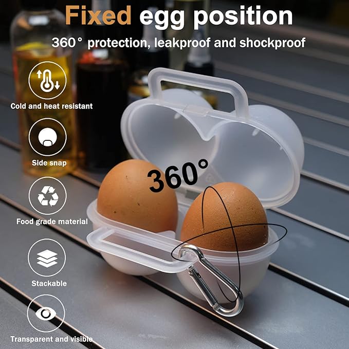RoseFlower 2 Girds Egg Holder Container, Plastic Egg Storage Box Leakproof Shockproof Protection, Portable Egg Tray Carriage Dispenser for Camping Picnic Travel Kitchen Refrigerator Outdoor, Clear