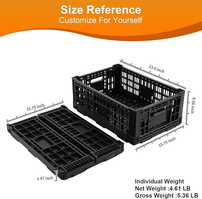 JGLDG Collapsible Storage Bin Container，52 Liter Transfer heavy duty plastic storage box , Versatile Storage Basket milk crates (1)