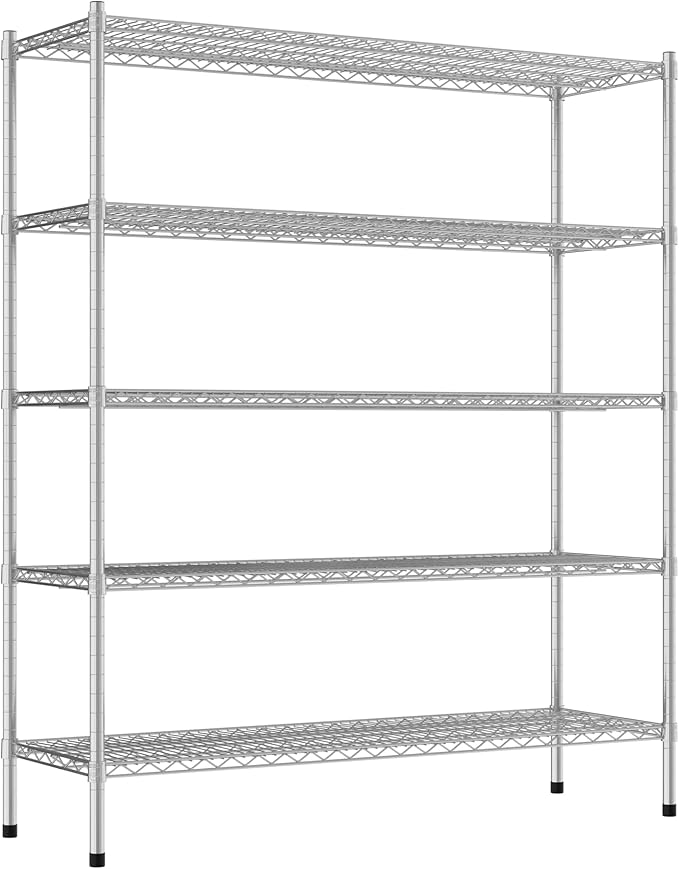 Commercial NSF Listed Chrome Stationary Wire Shelving Kit 18" x 54" x 64", with 5 Shelves Perfect for Warehouse, Walk-in Refrigerator, Freezer, Grocery Store, Restaurant, Dishroom