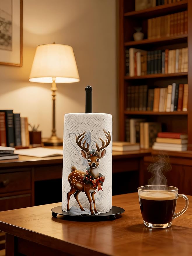 Deer Paper Towel Holder Countertop, Freestanding Paper Roll Holder,Easy One-Handed Tear Kitchen Paper Towel Stand with Weighted Base,Cute Animal Home Decor for Kitchen and Bathroom Countertop(1 Pack)