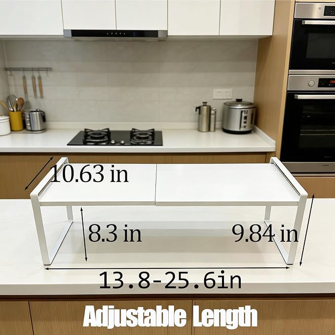 Expandable Cabinet Shelf Organizer 14-25" L Stackable Kitchen Counter Shelf Rack Sink Riser Countertop Storage white(1 Pack)