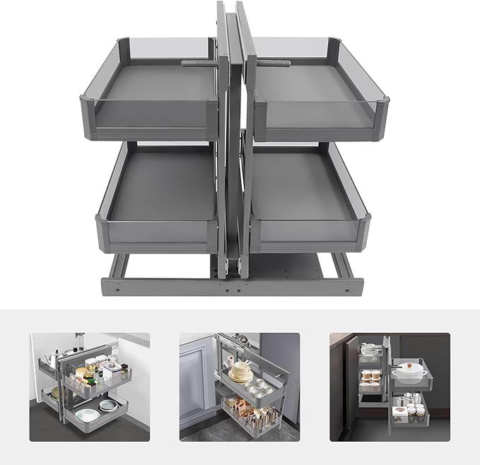 Blind Corner Cabinet Organizer 2-Tier Basket Cabinet Pull Out with 4 Baskets, Left or Right Opening, Compatible with 14.57" Opening