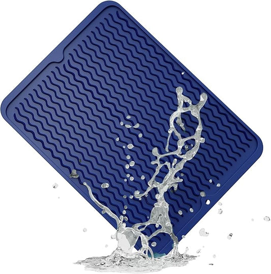 ZLR Silicone Dish Drying Mat & Heat Resistant Trivet (12" x 16") - Waterproof Counter Protector for Air Fryer, Coffee Maker - Non-Slip, BPA Free Kitchen Pad, Easy Clean Dishwasher Safe (Midnight Blue)