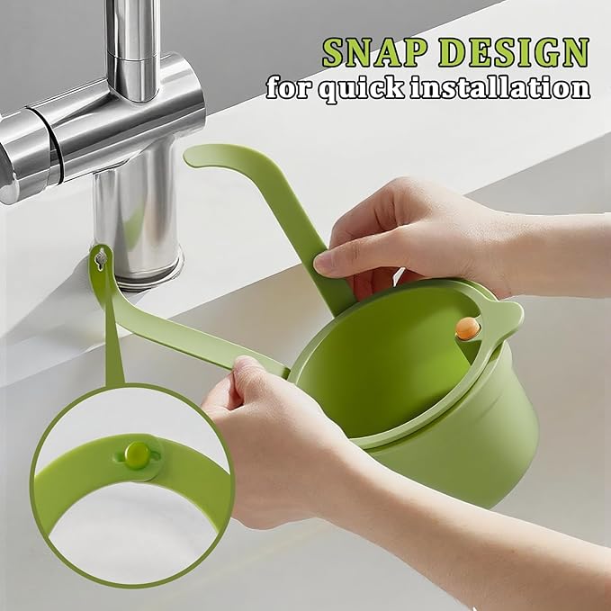Sink Strainer Basket with One-Touch Drain Mesh, Snap-On Strap & Detachable Design – Kitchen Sink Food Scrap Filtering Storage Organizer (Green)
