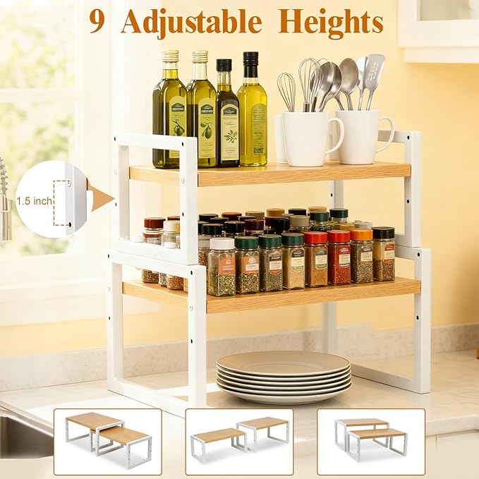 Cabinet Organizer Shelf Adjustable Shelf Organizer for Kitchen Organization Kitchen Countertop Organizer with 3 Height Options 2 pack Stackable Spice Rack Pantry Storage