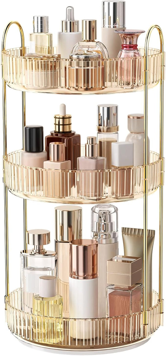 360° Rotating Makeup Organizer, Large Capacity Skincare Organizer, 3 Tier Cosmetic Skin Care Perfume Dresser Organizer, Fits Cosmetics, Perfume, Skin Care, Lipstick