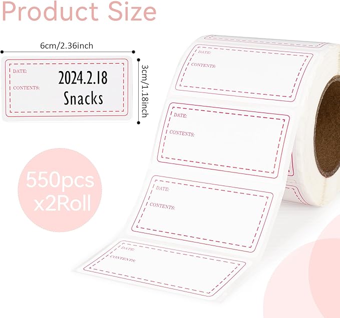 1100pcs Food Storage Stickers,2 Roll Removable Freezer Labels,1.18 x 2.36In Refrigerator Date Paper Labels Waterproof Oil Stickers Food Label to Write on for Container Kitchen Restaurant,Red