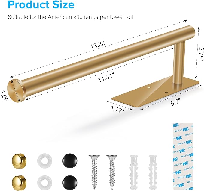 2nd Gen Paper Towel Holder Under Cabinet No Drilling, [More Studry] Self Adhesive or Drilling Paper Towel Holder Wall Mount for Kitchen, RV, [Fit Mega PapAer Towel Roll] SUS304 Stainless Steel