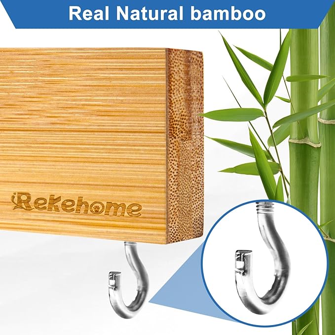 Magnetic Knife Holder for Wall 16 Inch, Bamboo knife magnetic strip No Drilling with 2Hooks, Strong Magnet Knife Holder strip, Magnetic Knife Rack Bar for Kitchen Knives and Tools