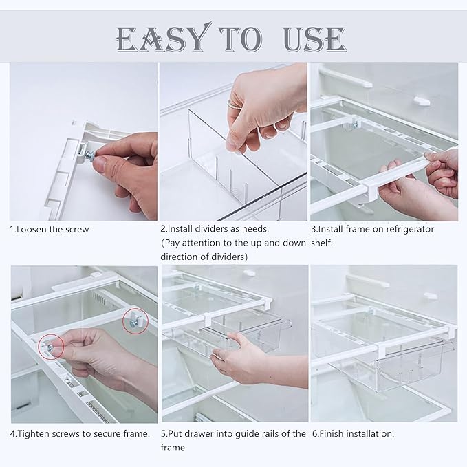 Dewpeton Refrigerator Organizer Bins - Clear Plastic Container Drawer for Egg Vegetable Fruit Snack Drink Food, Home Essentials Organization and Storage for Fridge Kitchen Cabinet Pantry Freezer