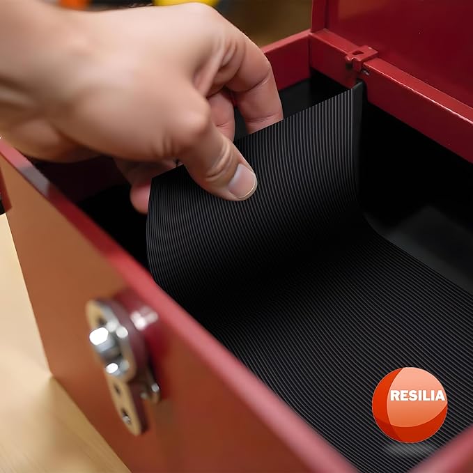 RESILIA Ribbed Tool Box Liner Mat - Heavy Duty Non Slip V-Groove Liners - Toolbox, Drawer, Shelf, & Cabinet Organizer Mats, Workbench Storage Insert, 18 Inch x 6 Foot, Black, Made in the USA