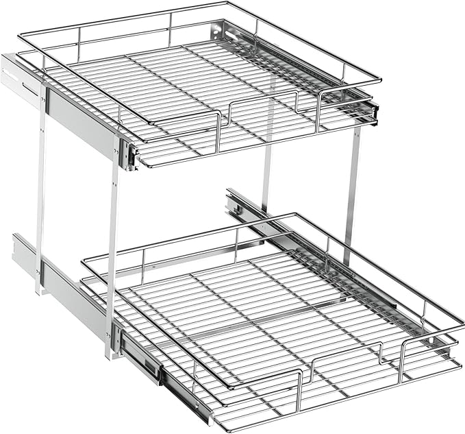 ROOMTEC Pull Out Cabinet Organizer (19½"W x 21½"D),2 Tier Pull Out Storage Shelf Drawer Basket,Sliding Shelves for Base Cabinet Organization in Kitchen, Bathroom, Pantry