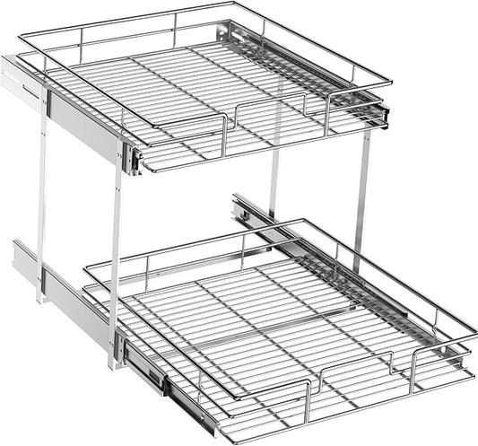 ROOMTEC Pull Out Cabinet Organizer (19½"W x 21½"D),2 Tier Pull Out Storage Shelf Drawer Basket,Sliding Shelves for Base Cabinet Organization in Kitchen, Bathroom, Pantry