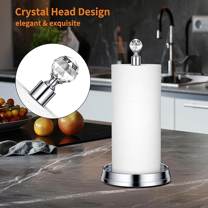 Crystal Ball Paper Towel Holder - Steel Stand for Countertops & Tables, Fits Standard & Jumbo Rolls, Polished Chrome