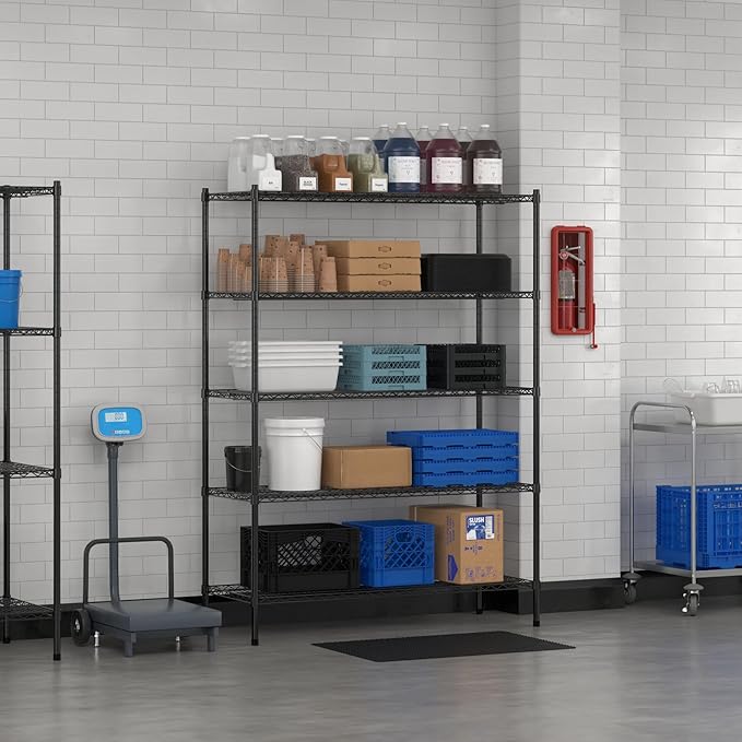 Commercial NSF Listed Black Epoxy Stationary Wire Shelving Kit 21" x 54" x 74", with 5 Shelves Perfect for Warehouse, Walk-in Refrigerator, Freezer, Grocery Store, Restaurant, Dishroom