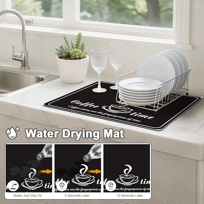 Dish Drying Mat & Coffee Mat for Kitchen Counter, Absorbent Microfiber Waterproof Mat with Non-Slip Backing, Multi-Size Multi-Color Options, Sink and Coffee Bar Accessories