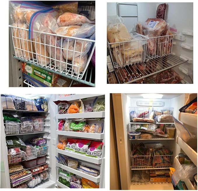 Y.Z.Bros 16Lx12W inch Wider Freezer Storage Organizer Baskets Container, Deep Metal Wire Chest Upright Refrigerator Divider Bins with Built-in Handles for Cabinet, Pantry, Closet, Kitchen(4)