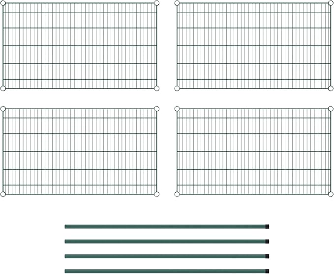 Commercial NSF Listed Green Epoxy Stationary Wire Shelving Kit 24" x 42" x 54", with 4 Shelves Perfect for Warehouse, Walk-in Refrigerator, Freezer, Grocery Store, Restaurant, Dishroom