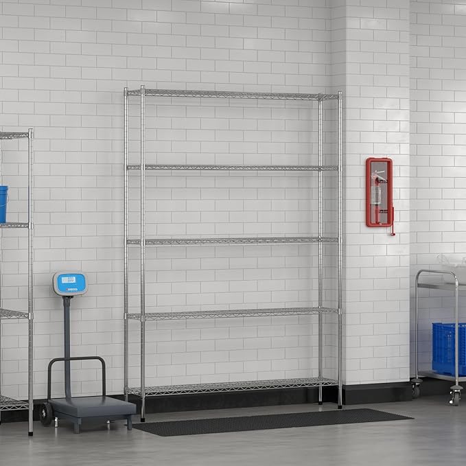 Commercial NSF Listed Chrome Stationary Wire Shelving Kit 12" x 60" x 86", with 5 Shelves Perfect for Warehouse, Walk-in Refrigerator, Freezer, Grocery Store, Restaurant, Dishroom