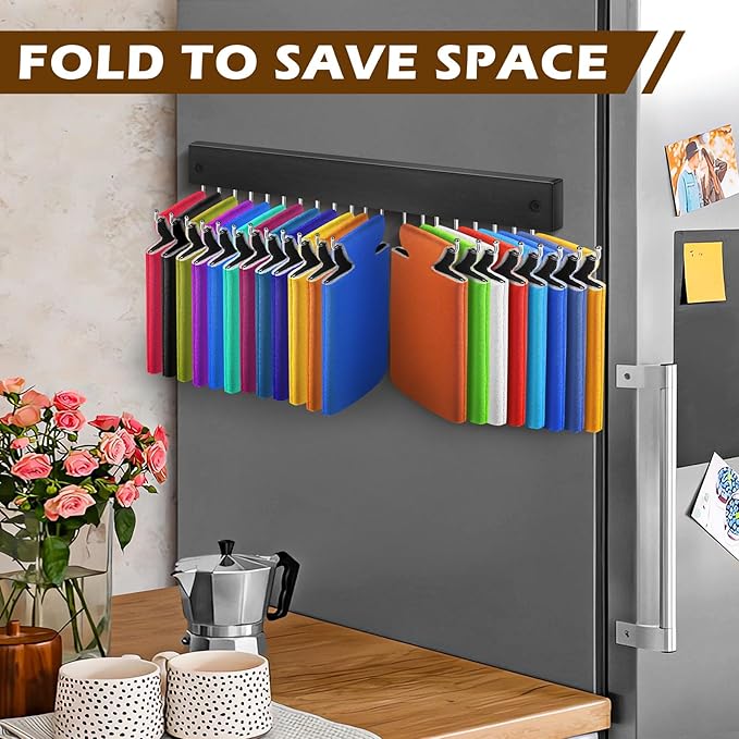Can Cooler Sleeves Holder Magnetic for Fridge, Wall Mount Beer Sleeves Dispenser Organizer 20 Hooks