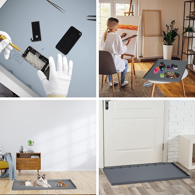 Under Sink Mat Waterproof for 36" Cabinet, Kitchen Rubber Mat, Holds Over 3.3 Gallons Liquid, Carbon Cabinets Leak Protector, Bathroom Sink Line Drip Tray, Gray 35x22.5 inch