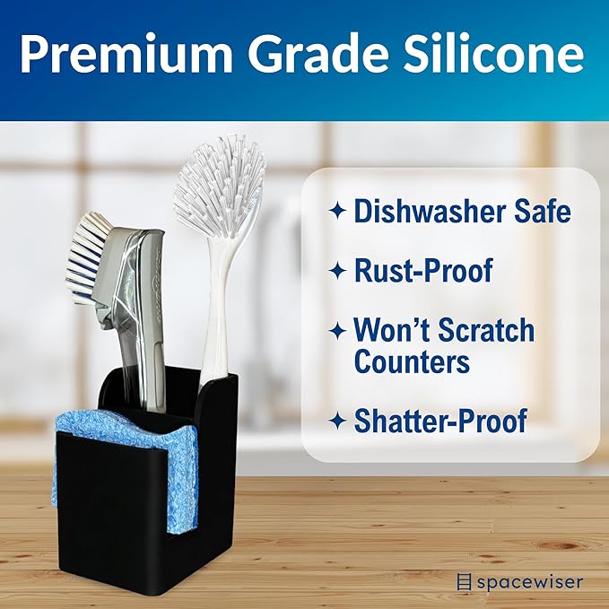 TidyNook Silicone Sink Caddy - Sponge Holder for Kitchen Sink, Dish Brush Holder, Fits Scrub Daddy Sponges, Scrub Mommy, and all Dish Sponges, Compact Kitchen Sinks Organizer Caddy, No Rust
