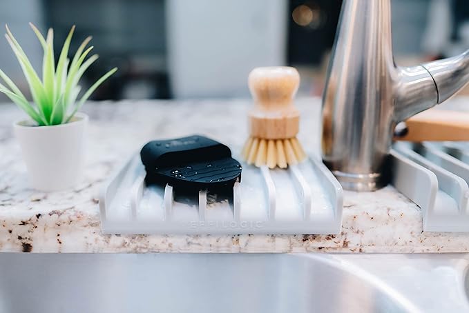 Effilogic Silicone Sponge Holder – Self-Draining Kitchen Sink Organizer, Quick Dry Mat and Counter Protector – Dishwashing Accessories for Sponges, Brushes, and Soap - Medium Grey