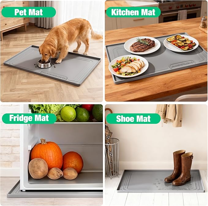 Aisslro Under Sink Mat 28" X 19", Waterproof Silicone Under Sink Mats for Kitchen, Anti-Leak Shelf Liner & Cabinet Protector with Raised Edge, [BPA Free] Bathroom Tray Home Organizer, Grey