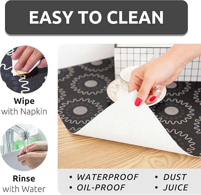 18X96 Inch Shelf Liner for Kitchen Cabinets, PVC Drawer Liner for Dresser Non-Slip Bathroom, Non-Adhesive Cabinet Liner Washable (Black Circle)(1 Roll)