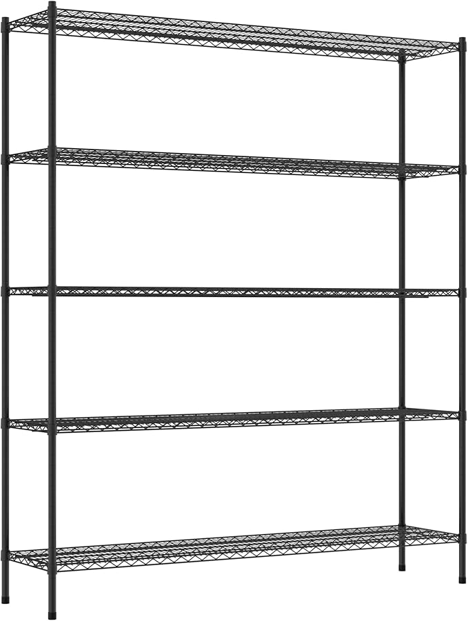Commercial NSF Listed Black Epoxy Stationary Wire Shelving Kit 18" x 72" x 86", with 5 Shelves Perfect for Warehouse, Walk-in Refrigerator, Freezer, Grocery Store, Restaurant, Dishroom