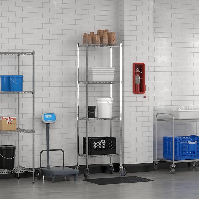 Commercial NSF Listed Chrome Mobile Wire Shelving Kit 14" x 24" x 80", with 4 Shelves Perfect for Warehouse, Walk-in Refrigerator, Freezer, Grocery Store, Restaurant, Dishroom