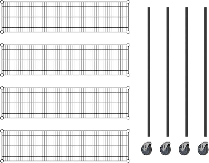 Commercial NSF Listed Black Epoxy Mobile Wire Shelving Kit 14" x 54" x 60", with 4 Shelves Perfect for Warehouse, Walk-in Refrigerator, Freezer, Grocery Store, Restaurant, Dishroom