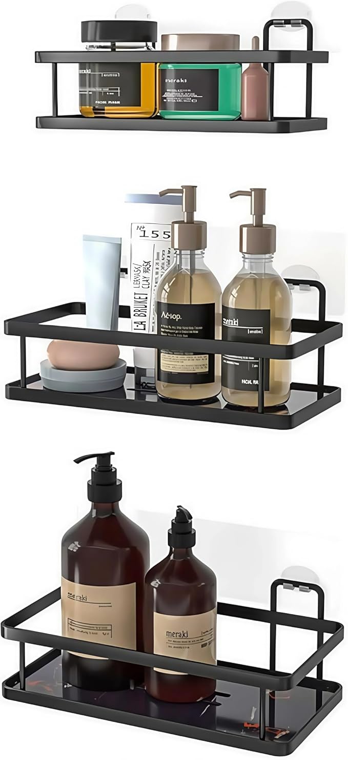 Wall-Mounted Bathroom Shelf,Shower Caddies,2 or 3 Tiers, Metal Storage Rack, Black and White Options (Black, 3Tier)