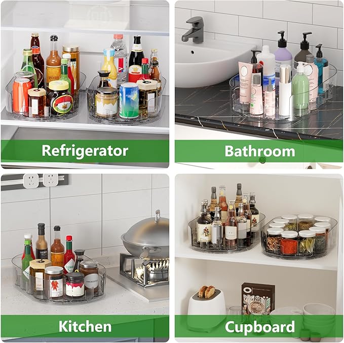 2 Pack Lazy Susan Turntable for Refrigerator, 360° Rotating Clear Lazy Susan for Refrigerator Organizers and Storage, Kitchen, Countertop, Cabinet, Pantry, Table Top (13.5 x 8.5in)