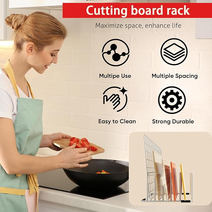 cookie sheet organizer for cabinet for Cutting Boards Baking Sheets, Cookie Pans, Cooling Small Racks Storage Stand and Bakeware,Kitchen Cabinet Countertop Organizer(White,2-Pack)