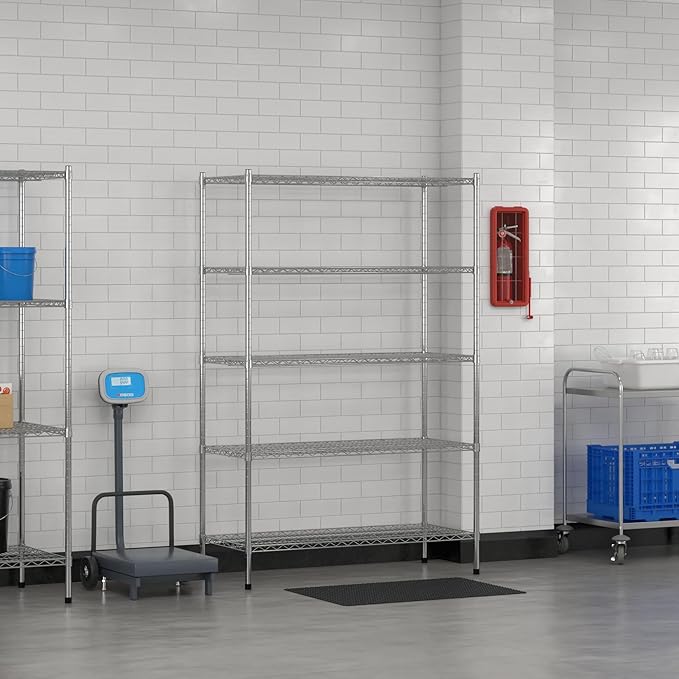 Commercial NSF Listed Chrome Stationary Wire Shelving Kit 21" x 48" x 74", with 5 Shelves Perfect for Warehouse, Walk-in Refrigerator, Freezer, Grocery Store, Restaurant, Dishroom