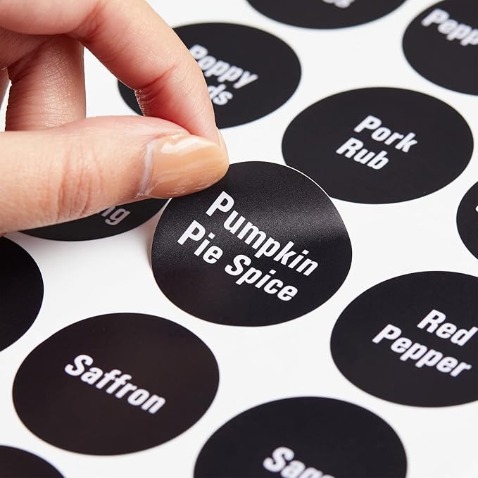 Talented Kitchen Spice Labels Stickers - 144 Round 1.5-Inch Water-Resistant Vinyl - Preprinted Chalkboard-Style Labels for Glass Spice Jars & Seasoning Containers - Pantry Organization