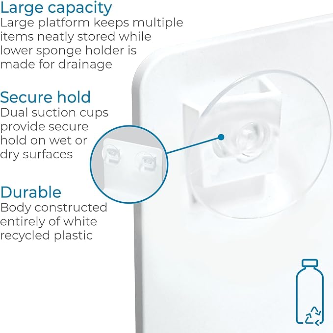 iDesign Recycled Plastic Double Suction Sink Caddy, White