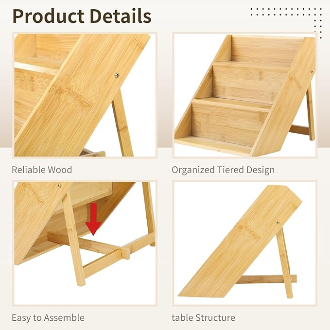 Homaisson 3 Tier Bamboo Spice Rack Organizer, Kitchen Countertop Spice Jar Organizer Tiered Spice Shelf Rack for Seasoning Can, 9.8 x 9.8 x 9.8 In