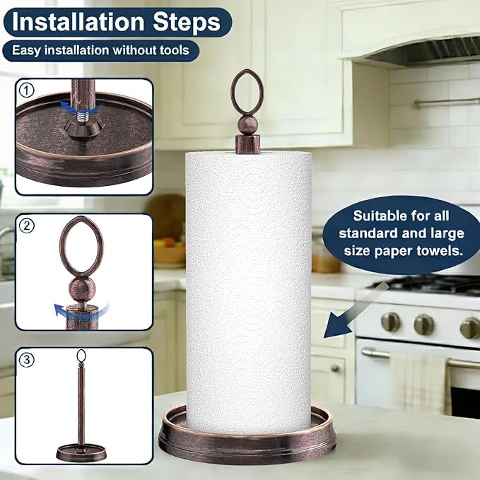 Paper Towel Holder Steel Paper Holder countertop，Black Paper Towel Holder for Kitchen Countertops, Bars & Dining Tables,Fits Standard & Jumbo Rolls, Oil Rubbed Bronze