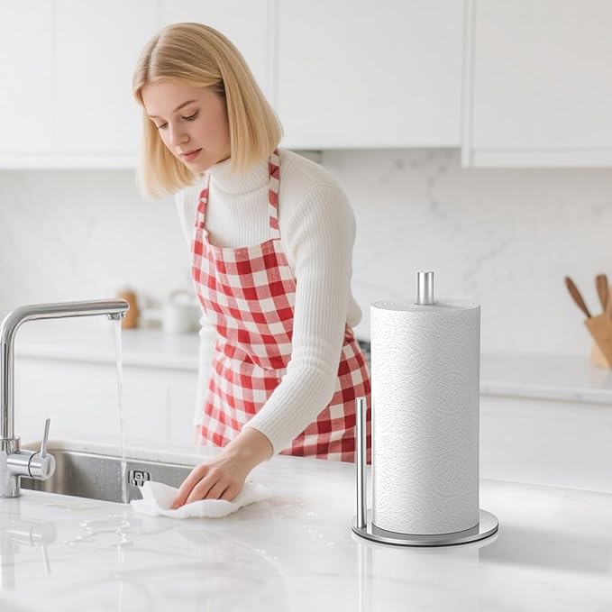 Paper Towel Holder Countertop, Stainless Steel, Silver, for Kitchen, Pantry, RV