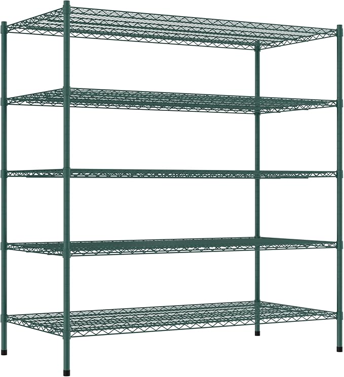 Commercial NSF Listed Green Epoxy Stationary Wire Shelving Kit 30" x 60" x 64", with 5 Shelves Perfect for Warehouse, Walk-in Refrigerator, Freezer, Grocery Store, Restaurant, Dishroom