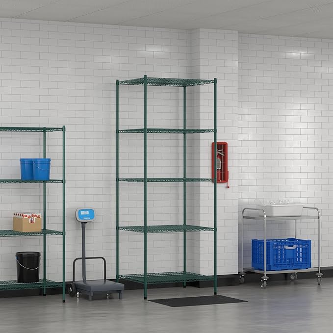 Commercial NSF Listed Green Epoxy Stationary Wire Shelving Kit 30" x 36" x 96", with 5 Shelves Perfect for Warehouse, Walk-in Refrigerator, Freezer, Grocery Store, Restaurant, Dishroom