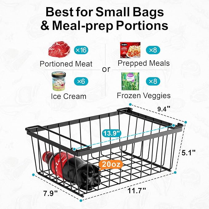 iSPECLE Deep Freezer Organizer, 8 Pack Wire Baskets for 5 Cu.Ft Chest Freezer & Upright Freezers (Over 8.5 Cu.Ft), 14" x 9.4" Stackable Heavy Duty Storage Bins Easy Access to Sort Meat, Black