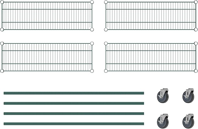 Commercial NSF Listed Green Epoxy Mobile Wire Shelving Kit 12" x 36" x 60", with 4 Shelves Perfect for Warehouse, Walk-in Refrigerator, Freezer, Grocery Store, Restaurant, Dishroom